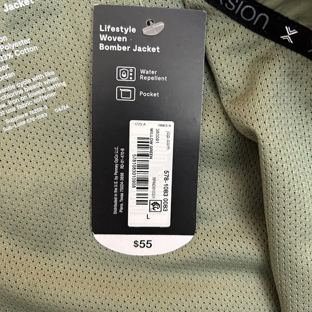Xersion Men's Bomber Jacket Size L Green Full Zip Track Pockets Woven NWT $55